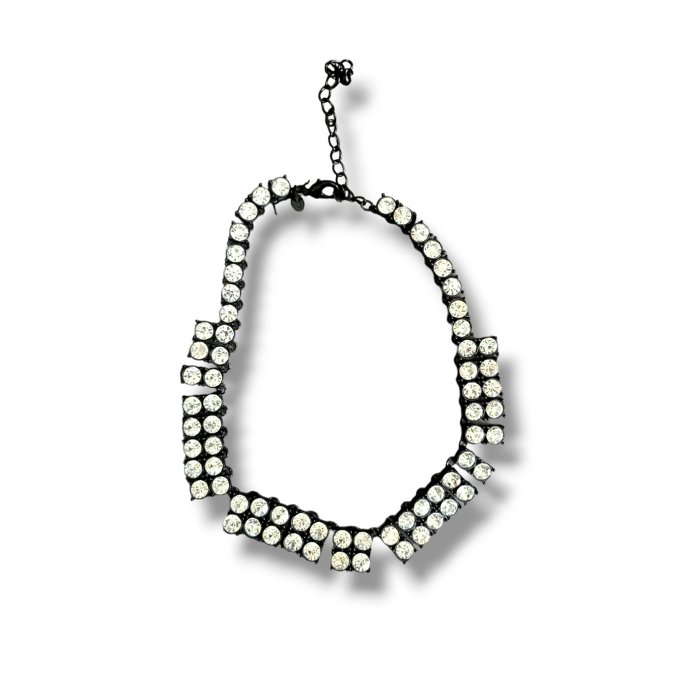 Chico's | NWOT Black Enamel 'Riviere' Crystal Rhinestone Choker Necklace - Picture 2 of 13